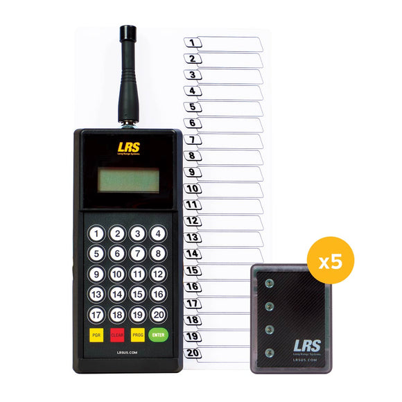 An image of the LRS Staff Paging System 5 Pager Kit (Staff Kit 5) in black, for server and wait staff paging notification.