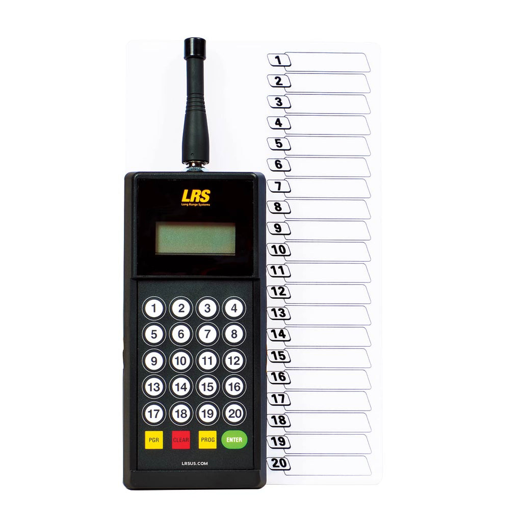 An image of the LRS Staff Transmitter (TX-9560EZ) in black, for server and wait staff paging notification and when food orders are ready.